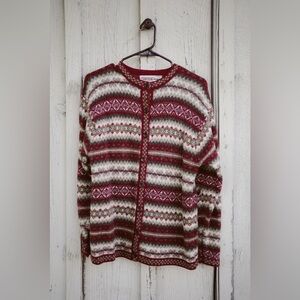 Crystal Top Red and White Patterned Cardigan
